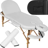 tectake® Mobile Massageliege 3 Zonen, Kosmetikliege klappbar, Mobile Massagebank in ovalem Design, extra Dicke Polsterung, Zubehör Transporttasche, Liege für Massage, Kosmetik oder Tattoo - weiß