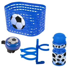 Ventura Babys Soccer Zubehörset für Kinderfahrrad, Korb, Glocke, Trinkflasche, blau