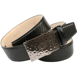 Ledergürtel ANTHONI CROWN, Damen, Gr. 100, schwarz, Leder, gemustert, modisch, Gürtel, mit Carbon-Prägung und gehämmerter Schnalle