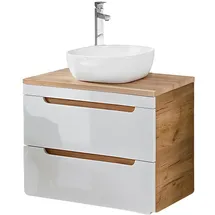 Lomadox Lomado Waschtisch, weiß mit Wotan Eiche Nb., Softclose-Schubkästen