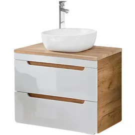 Lomadox Lomado Waschtisch, weiß mit Wotan Eiche Nb., Softclose-Schubkästen