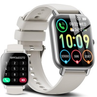 Smartwatch Damen Herren, Fitnessuhr Damen mit Telefonfunktion 1.85" Zoll Touchscreen, IP68 Wasserdicht Smart Watch mit schrittzähler Pulsmesser Schlafmonitor, Uhren Herren, Weiß