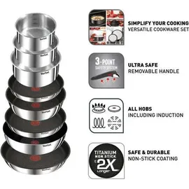 Tefal Ingenio Emotion On Topf und Pfannenset abnehmbarer Griff, mit Zubehör, stapelbar, platzsparend, Topfset Induktion Titanium 2X Antihaftversiegelung, einfache Handhabung und Reinigung, L897SK