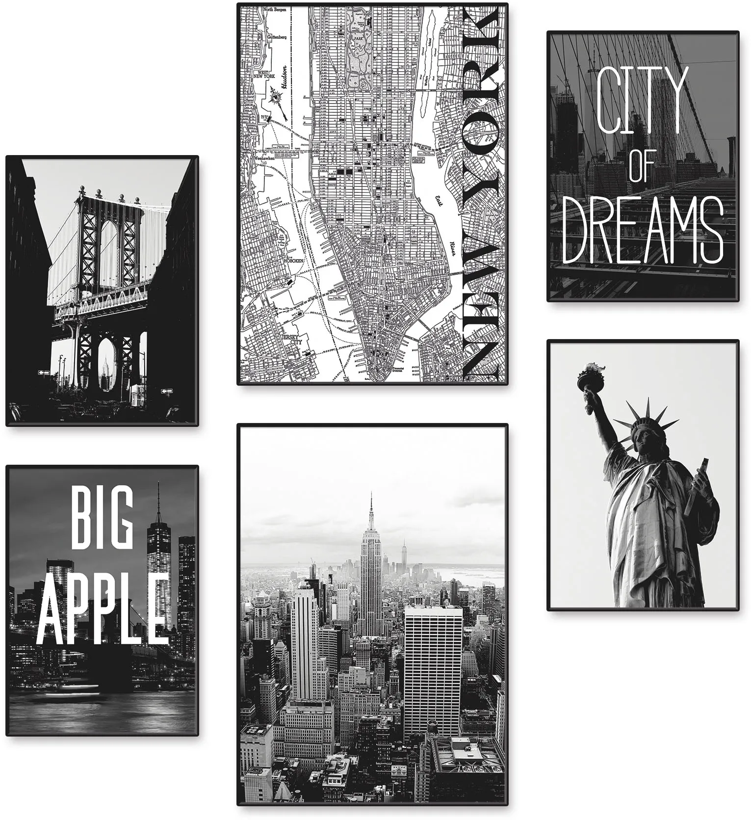 Artland Poster »Wahrzeichen von New York«, Amerika, (6 St.), Poster, Wandbild, Bild, Wandposter Artland schwarz