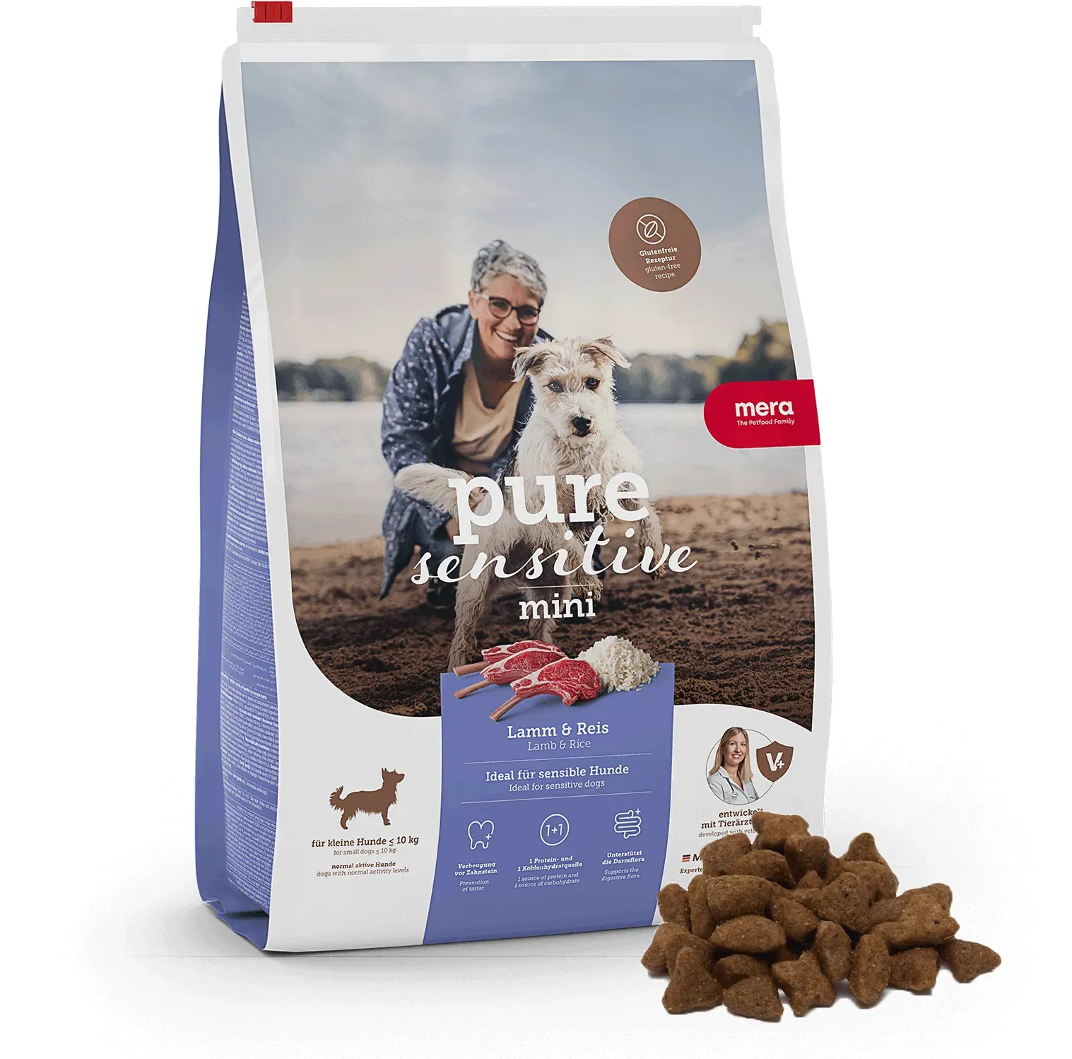 mera pure sensitive Mini Lamm & Reis Trockenfutter für Hunde | Besonders für sensible Hunde geeignet | Hundefutter | Ohne Weizen 1kg