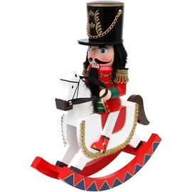 Dekohelden24 Nussknacker Soldat auf Schaukelpferd Holz rot/weiß