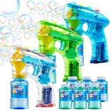 JOYIN 3 Seifenblasen Pistolen für Kinder, LED Seifenblasenpistole mit 6 Seifenblasen Flüssigkeit, Seifenblasen Pistole für Bubble Party Gefälligkeiten, Sommerspielzeug, Outdoor und Indoor Aktivitäten