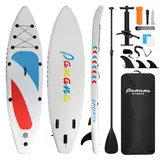 Panana Aufblasbares Stand Up Paddle Board 325x81x15cm mit Premium SUP Board Zubehör, Surfbrett Surfing Board Kit, Verstellbares Paddel, Hand Ultra-Leicht, Rutschfestes Deck Weiß