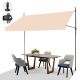 LEADZM Klemmmarkise,Balkon Markise ohne Bohren,300 x 150 cm,mit Handkurbel,Wasserdicht,Sonnenschutz,UV-beständig,Höhenverstellbar,für Terrasse,Balkon,Garten,Laden,Beige,Khaki