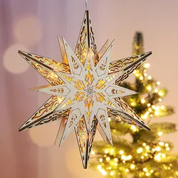 6 LED Weihnachtsstern aus Holz Hängestern Holzstern warm-weißen
