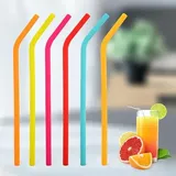 12 Stück bunte Silikonstrohhalme, wiederverwendbar für Kinder- und Erwachsenenpartys, gebogene Silikonstrohhalme und 2 Bürsten, Premium-Strohhalme für Smoothie-Cocktails