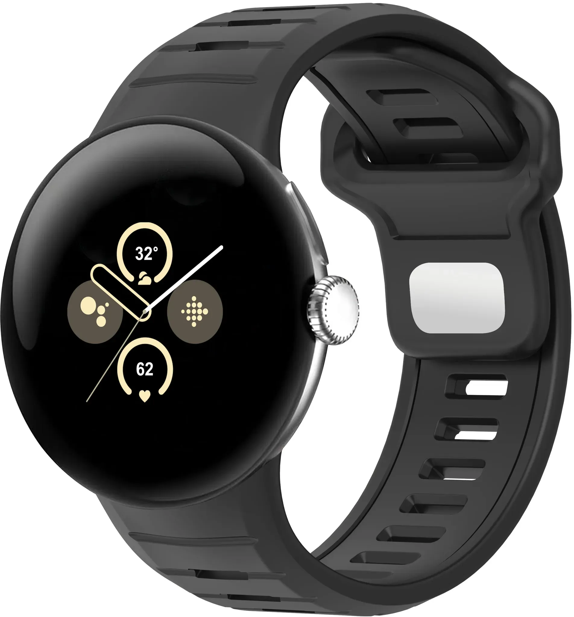 Strap-it Google Pixel Watch 3 Armband Silikon 'Sport' für Google Pixel Watch 3  - 45mm - Schwarz - Druckknopf Verschluss