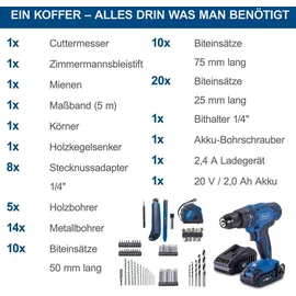 SCHEPPACH C-DTB74/1-X inkl. 1 x 2,0 Ah + 74-teiliges Zubehörset
