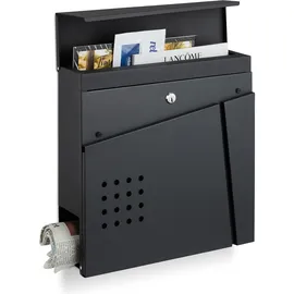 Relaxdays Briefkasten Schwarz inkl. Zeitungsfach