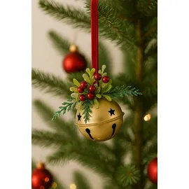 I.GE.A. Dekohänger I.GE.A. "Deko-Kugel", gold, B:9cm H:20cm, Kunststoff, Dekohänger, mit Glocken zum Hängen, 2er Set, Weihnachtsdeko Kranzdeko