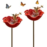 Metall Blumen Gartenstecker VogelträNke, Wasser TrinkgeräTe Aus Metall, Exotische BienenzüChter Aus Blumen, Farbige Bienchen/Schmetterlinge/VöGel In Wasserstellen, GäRten (2Pcs)