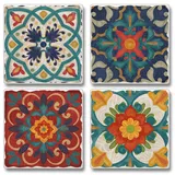 Thirstystone Spanische Villa-Untersetzer, saugfähig, Steinfliesen, 4 Stück, mit schützender Unterseite aus Kork