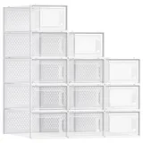 SONGMICS Schuhboxen, Schuh-Organizer aus Kunststoff, faltbar und stapelbar, für Schuhe bis Größe 43, 12er Set, transparent-wolkenweiß LSP12SWT
