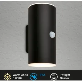 Briloner - LED Wandlampe Akku Bewegungsmelder, Dämmerungssensor, 20 sek. Timer, Aussenlampe, Wandleuchte aussen, LED Strahler, Außenleuchte, Außenwandleuchte, 15,5x7x8,5 cm (HxBxT), Schwarz