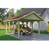 SKANHOLZ Satteldach-Carport Wallgau 430 x 600 cm, rote Schindeln