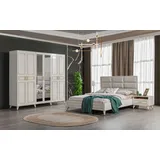 Weiße Schlafzimmer Möbel Holz Glasschrank Textil Doppelbett Nachttische