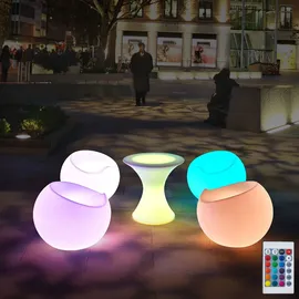 Eurotondisplay LED Gartenleuchte Kunststoff rund wetterfest IP54 mit Fernbedienung RGBW