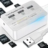 Retoo USB Hub 7 in 1, Kartenleser, Speicherkartenleser, 3X USB 2.0 Datenhub, Card Reader mit 5 Anschlüsse SD, MMC, MS, TF, M2, USB Adapter, USB Verteiler, USB Data Hub für Laptop, PC, Stick