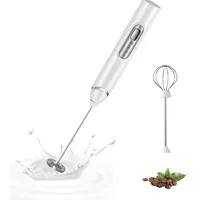 KINSI Milchaufschäumer Milchaufschäumer Elektrisch, USB Wiederaufladbar für Latte Matcha, 2,5 W, 2 Rührköpfe, 3 Geschwindigkeitsstufen weiß