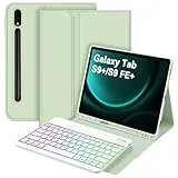 Bettdow für Samsung Galaxy Tab S10+/S10 Plus Tastatur Hülle, QWERTZ Layout Abnehmbarer Beleuchtete Tastatur mit Hülle für Tab S10+/S9+/S9 Plus/S9 FE+/S9 FE Plus 12.4 Zoll, Grün