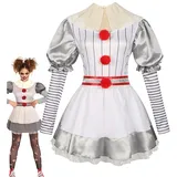 Pennywises Kostüm Kinder | Weiches Clowns Kostümkleid für Mädchen | Gruseliges Clowns Cosplay Kostüm für Halloween | Film Cosplay Kostüm für Halloween Verkleidungs Karnevalsparty