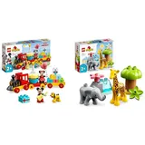 LEGO 10941 DUPLO Disney Mickys und Minnies Geburtstagszug, Spielzeugzug mit Kuchen und Ballons, ab 2 Jahren, Mädchen und Jungen & 10971 DUPLO Wilde Tiere Afrikas Spielzeug-Set, ab 2 Jahre