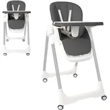 YARDIN Höhenverstellbarer Kinderhochstuhl, Klappbarer Baby Essstuhl mit Liegefunktion, Verstellbarem Doppeltablett und 5-Punkt-Sicherheitsgurt, Tragbarer Hochstuhl für Mahlzeiten, Grau