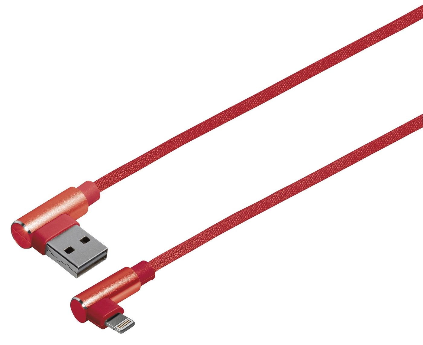 Maxtrack Smartphone-Kabel, USB, USB-A Winkelsstecker auf 8 pol. Winkelstecker (100 cm), Hochflexibles Verbindungskabelfür iPhone, iPad, iPod rot