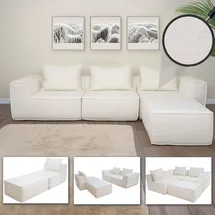 Mendler L-Sofa HWC-O540 mit Ottomane creme