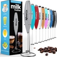 PowerLix Milchaufschäumer Stab, Milchschäumer Elektrisch - mit Edelstahlständer 15-20s, 19000 U/min, Batteriebetriebener Milk Frother für Kaffee, Latte, Cappuccino, Heiß & Kalte Schokolade,