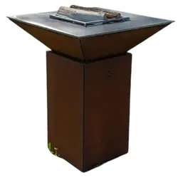 PACK DÉCOUVERTE - Braséro Plancha BBQ Cévenol d'extérieur 74x74x90 SIMPLE CUVE Corten + Grille + Stop-food - Grill'Chic
