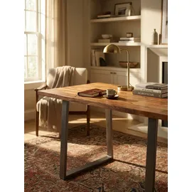 KADIMA DESIGN Schreibtisch Massivholz Baumkante Chromgestell Handarbeit TARN, Goldbraun-Chrom 200x100x76 cm