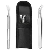 LuxusKollektion Zeckenpinzette Zeckenzange Set 2-Teilig Edelstahl Schwarz silberfarben