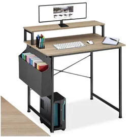 Tectake tectake® Schreibtisch, Industrial Style, mit Monitorständer und Aufbewahrungstasche, 80 x 55 x 90 cm