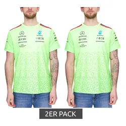 2er Pack Mercedes-Benz AMG Petronas F1 Herren T-Shirt mit Sponsoren-Logos Kurzarm-Shirt 701223440 001 Neon-Grün - XS