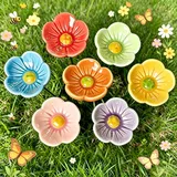 Blumes Bienentränke für den Garten, 7 STK Keramik Blumen Insektentränke Garten, 27CM Keramikblüten für Bienen, 2026 Neue Blumes Gartenstecker Vogeltränke Stehend Vogelbad für Gartendeko