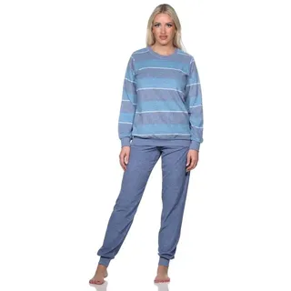 normann Damen Frottee Schlafanzug in edler Streifenoptik, Farbe:blau, Größe:60-62 - 60-62