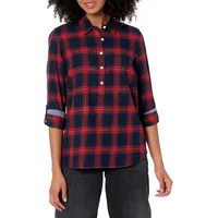 Tommy Hilfiger Langärmeliges Popover-Shirt mit halbem Reißverschluss für Damen, True Blue Multi, X-Klein - XS