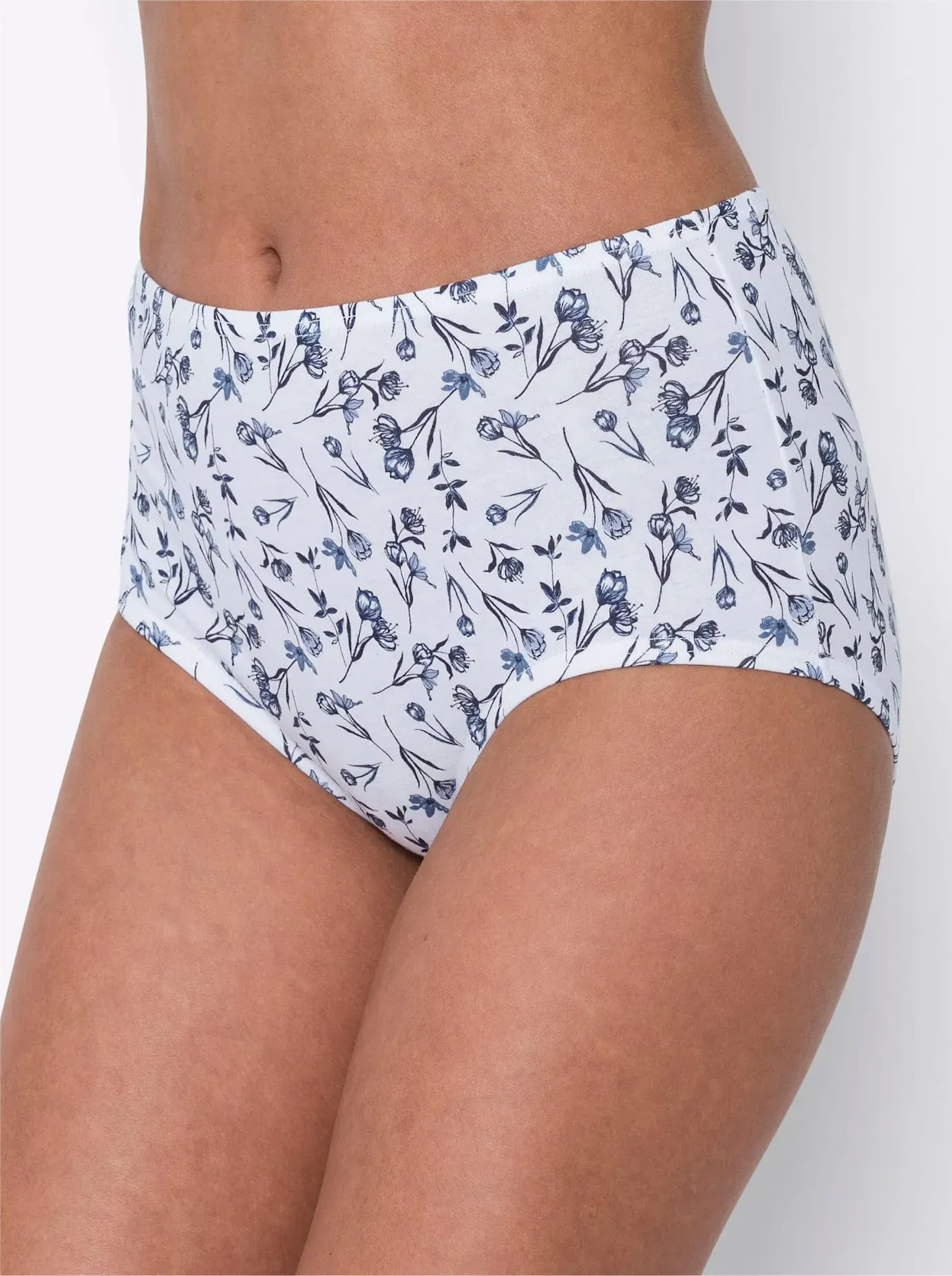 Taillenslip, Damen, Gr. 56/58, 4 Stk., blau (nachtblau, bedruckt), 95% Baumwolle, 5% Elasthan, Unterhosen Taillenslip