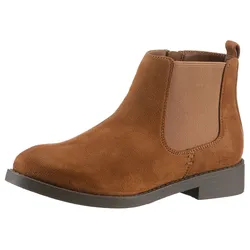 Chelseaboots ANISTON SHOES, Damen, Gr. 41, braun (cognac), Textil, Veloursleder, elegant, Schuhe Chelseaboots, Stiefelette, Blockabsatz, mit breitem Stretch - NEUE KOLLEKTION