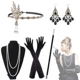 Mocoli 20er Jahre Accessoires, 1920s Kostüm Damen Flapper Zubehör Set Retro Stil Stirnband für Abschlussball Event Weihnachten Party der 1920s Jahre Gatsby Art Deco