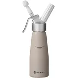 HENDI Sahnespender, Inklusive Set aus 3 Polypropylen Spritztüllen und Reinigungsbürste, Sahne-Mousses-Desserts-kalten Schäumen, Sahnesyphon, 0,5L, ø80x(H)260mm, Aluminium, Taupe