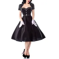 your_Designerz Schwarzes Damen Rockabilly Kleid mit Bolero und Gürtel Pünktchenmuster am Ausschnitt L - L