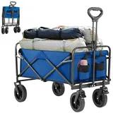 SURFOU Bollerwagen Bollerwagen Faltbar Zusammenfaltbar Strandkarren 200L Transportwagen (Zusammenklappbarer), 150KG für Alle Gelände Klappbarer Handwagen Strand Camping Einkaufen blau