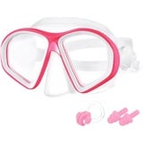 flintronic Taucherbrille Kinder, Anti-Leck Schnorchelmaske, Antibeschlag-Taucherbrille mit Ohrstöpseln & Nasenclip, Anti-UV-Schwimmbrille für Kinder im Alter von 4-12, (1er Pack-Rosarot)